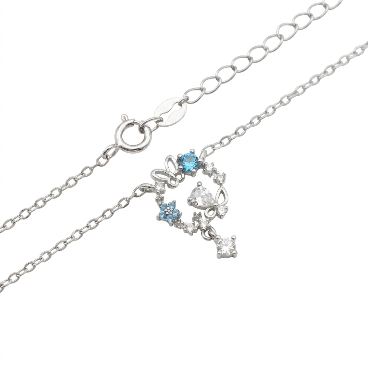 Dublin Silver 925 Sterling Silver Butterfly and Floral Pendant Necklace
