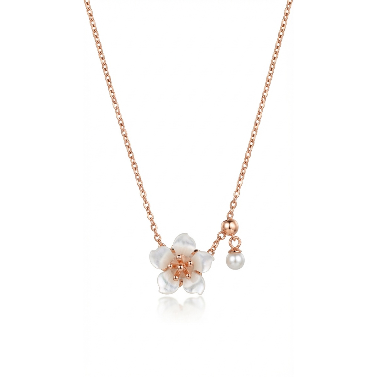 Elegant 925 sterling silver flower pendant necklace with pearl accent