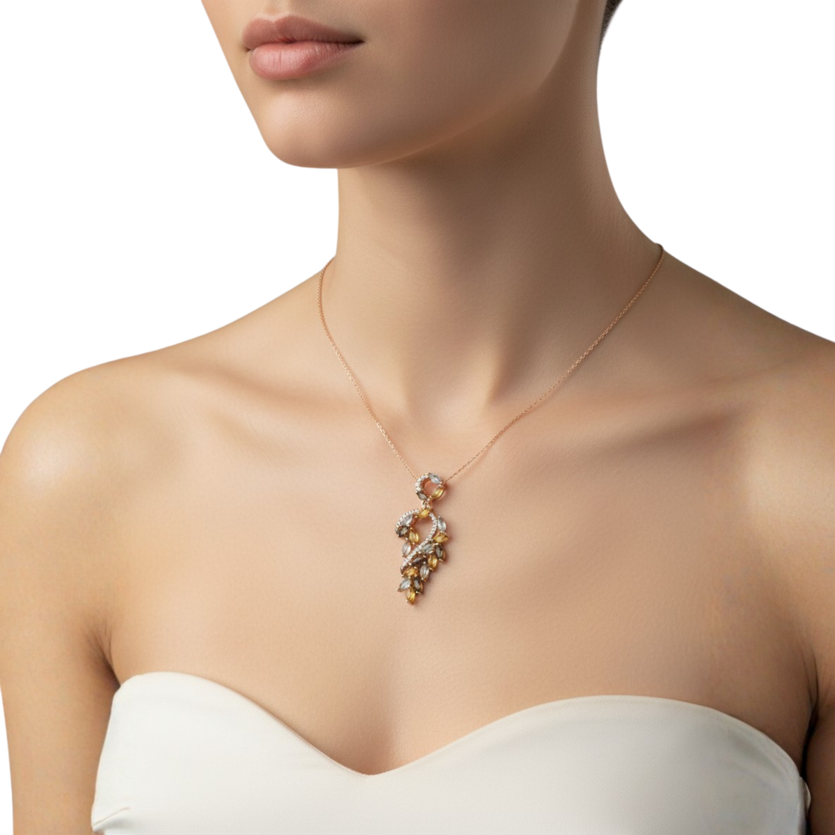 Multicolour Gemstone Drop Pendant 925 Sterling Silver Gold-Plated Necklace | Dublin Silver