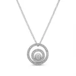Sterling silver circle pendant necklace with cubic zirconia, front view
