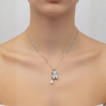 Dublin Silver 925 Sterling Silver Teddy Bear Pendant Necklace with Pearl Charm