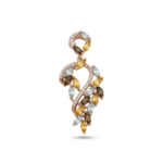 Gold-plated 925 sterling silver multicolor gemstone drop pendant with marquise stones and pavé details