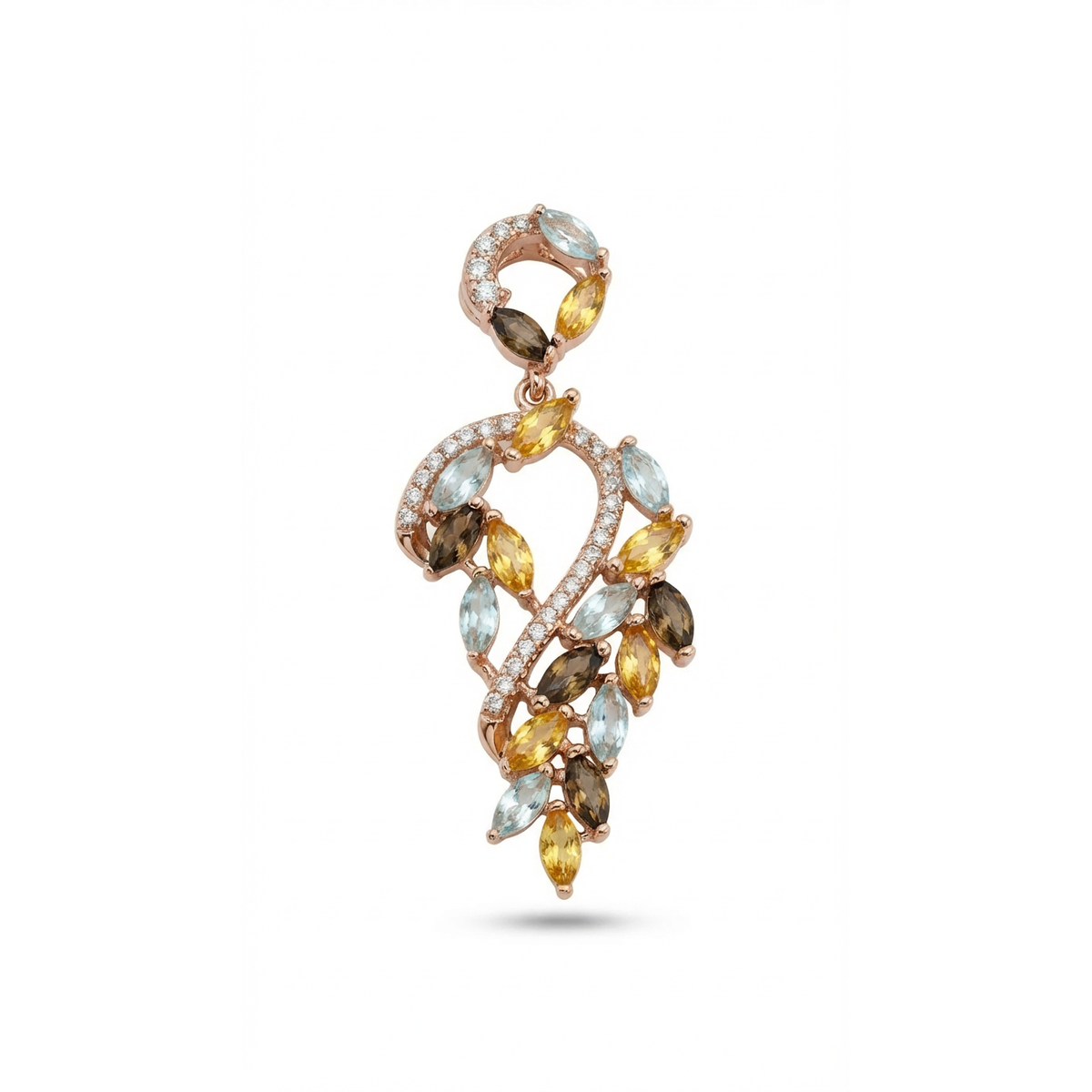 Gold-plated 925 sterling silver multicolor gemstone drop pendant with marquise stones and pavé details