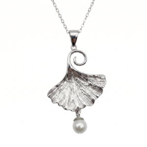 Sterling Silver Ginkgo Leaf Pendant Necklace with Pearl | Dublin Silver