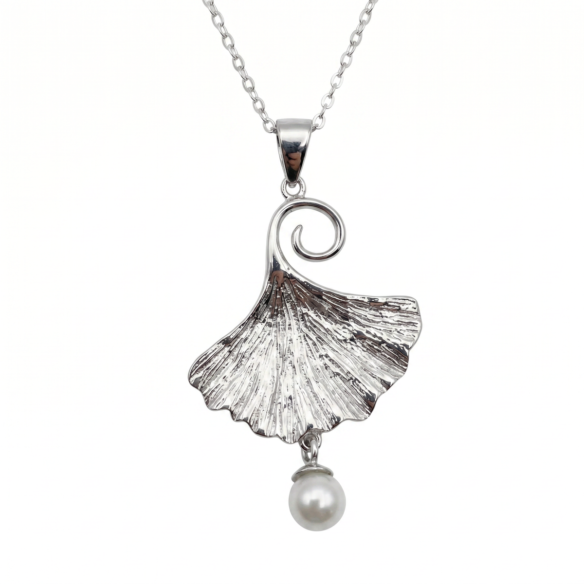 Sterling Silver Ginkgo Leaf Pendant Necklace with Pearl | Dublin Silver