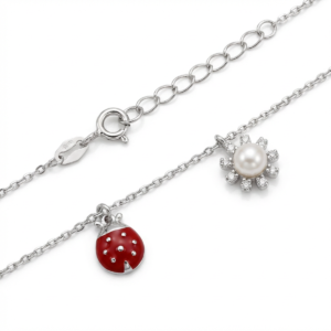 925 Sterling Silver Ladybird and Flower Pendant Necklace | Dublin Silver