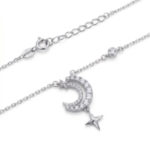 Dublin Silver 925 Sterling Silver Moon and Star Pendant Necklace