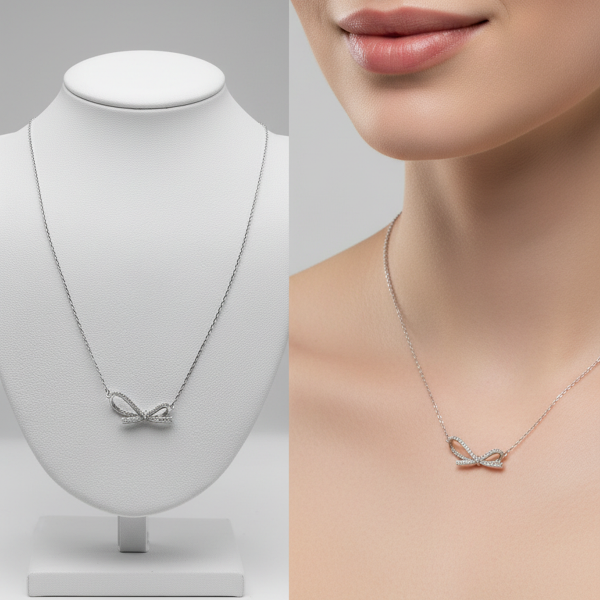 Dublin Silver 925 Sterling Silver Bow Necklace Delicate Chain