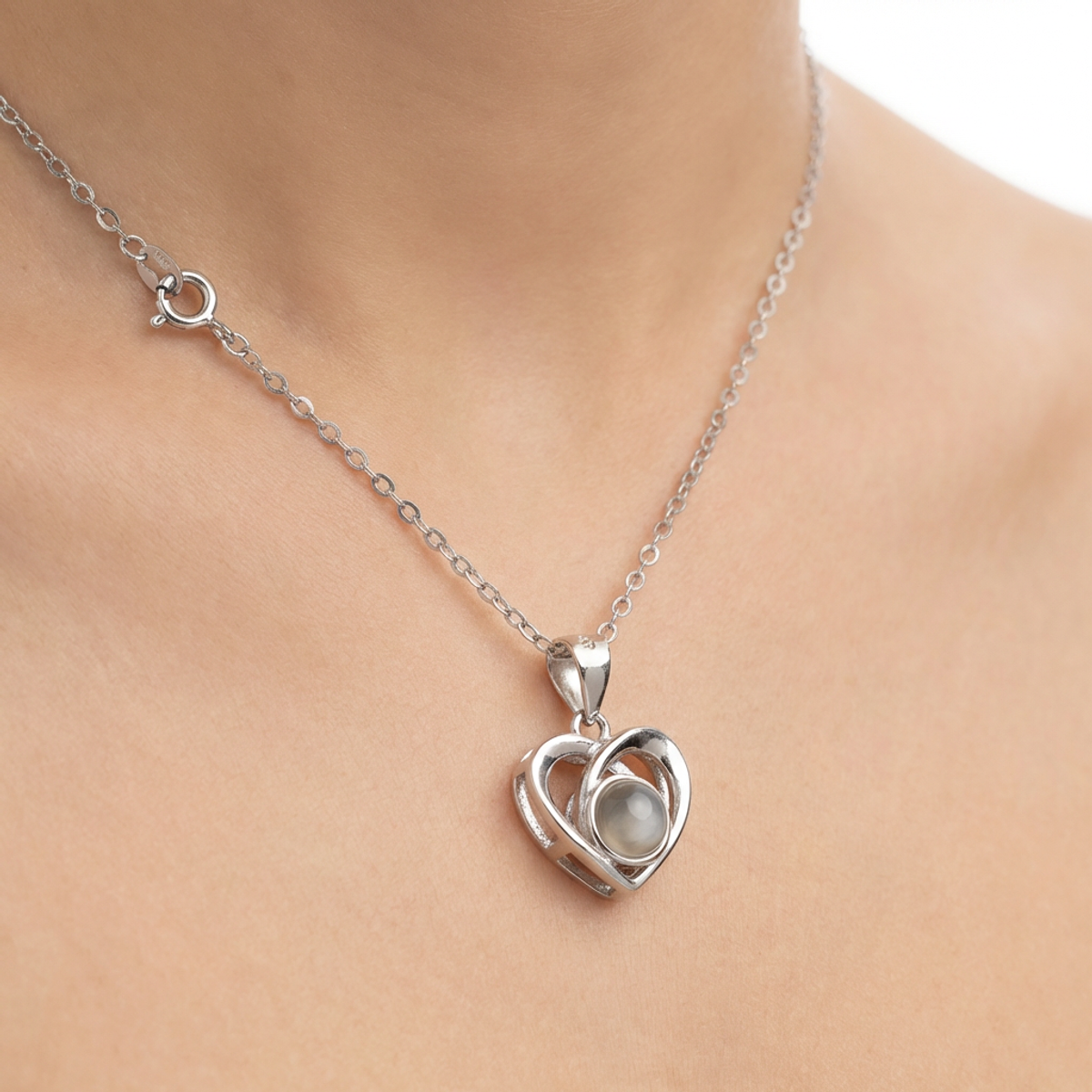 925 Sterling Silver Heart Pendant Necklace with Black Stone | Dublin Silver