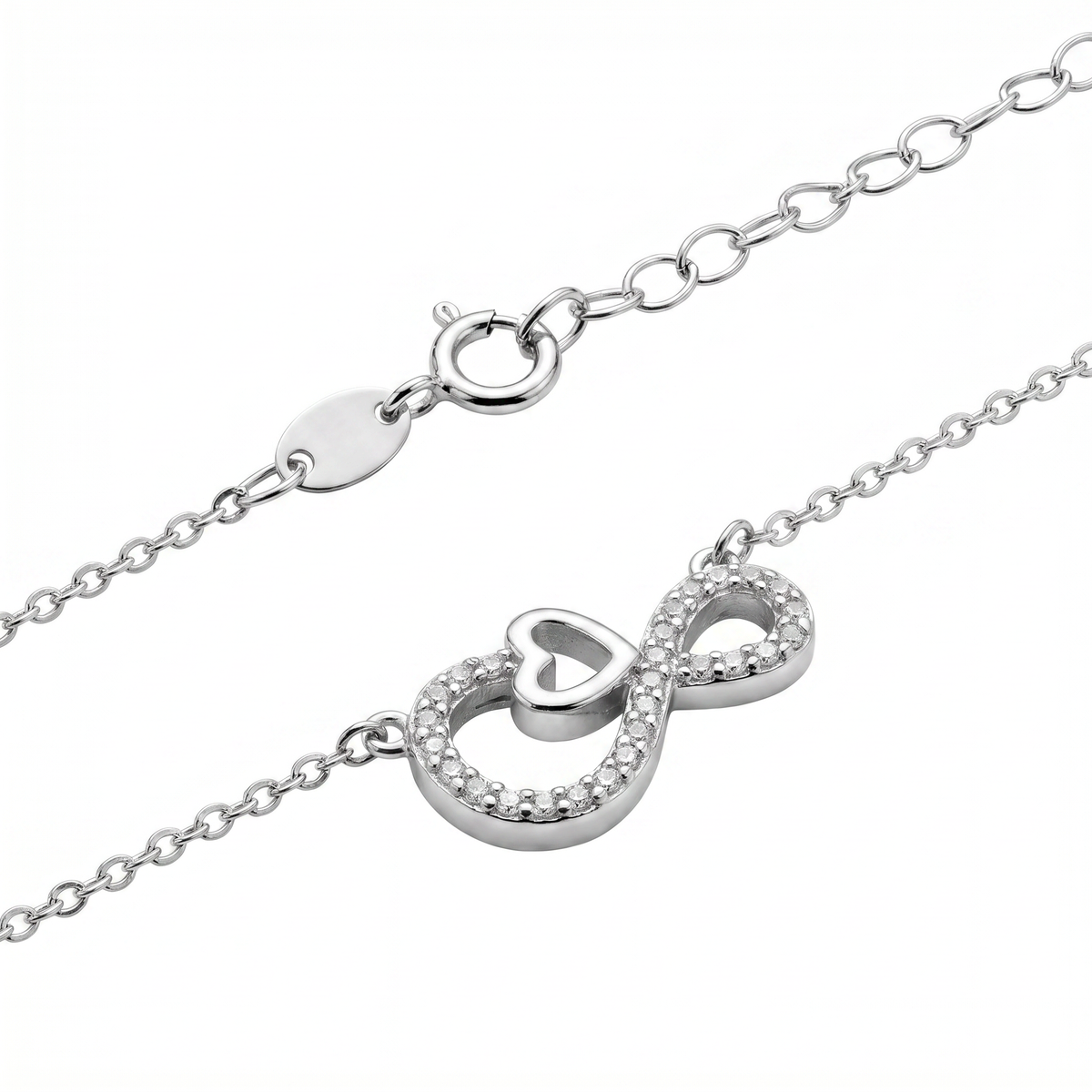 Dublin Silver 925 Sterling Silver Infinity Heart Pendant Necklace 18-inch Chain