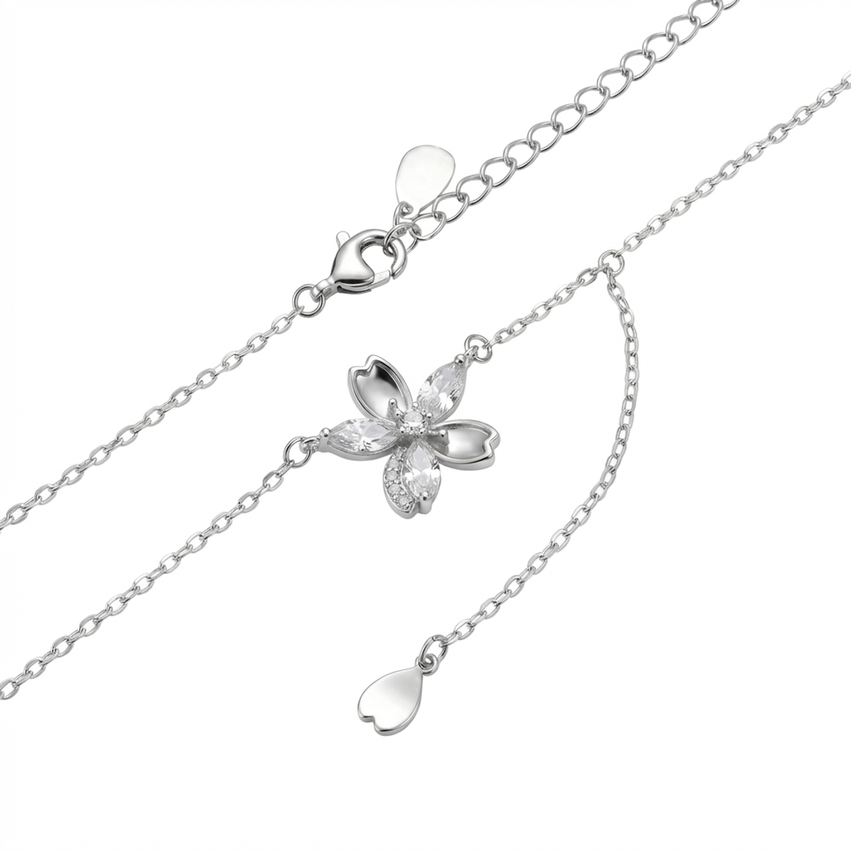 Dublin Silver 925 Sterling Silver Floral Pendant Necklace Adjustable Chain