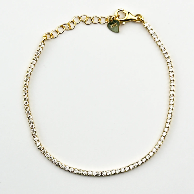 Gold-plated sterling silver tennis bracelet with cubic zirconia and lobster clasp, top view