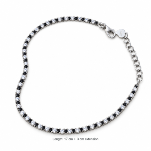 Dublin Silver 925 Sterling Silver Tennis Bracelet with Black & White Cubic Zirconia Clasp