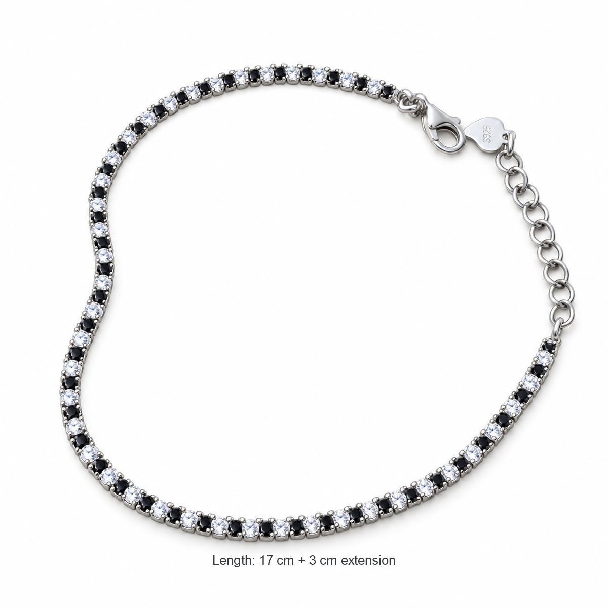 Dublin Silver 925 Sterling Silver Tennis Bracelet with Black & White Cubic Zirconia Clasp