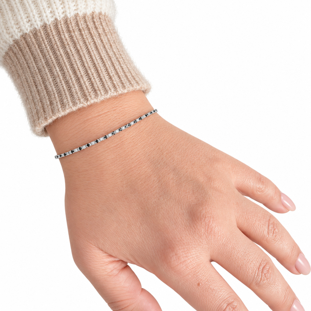 Dublin Silver 925 Sterling Silver Tennis Bracelet with Black & White Cubic Zirconia Clasp
