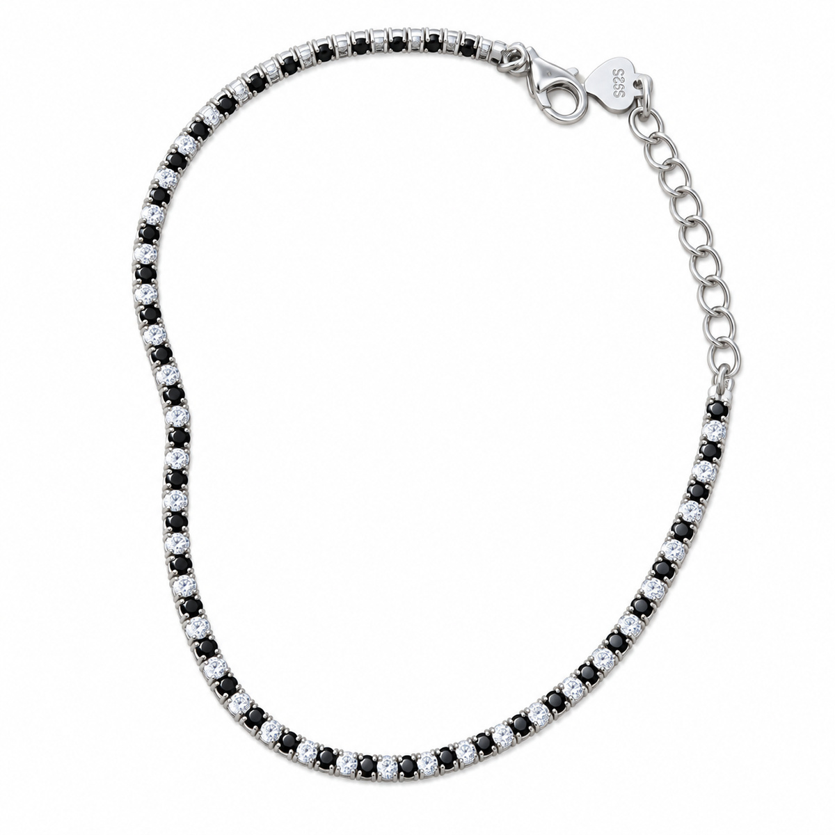 Dublin Silver 925 Sterling Silver Tennis Bracelet with Black & White Cubic Zirconia Clasp