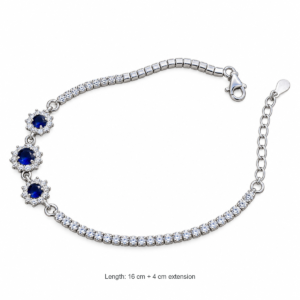 Dublin Silver 925 Sterling Silver Sapphire Crystal Tennis Bracelet Floral Clasp