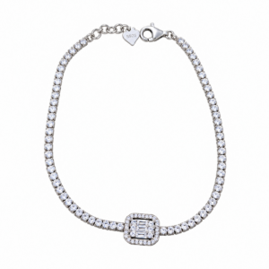 Sterling silver tennis bracelet with CZ stones, top view