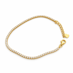 Gold-plated sterling silver tennis bracelet with cubic zirconia and lobster clasp, top view
