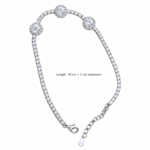 Dublin Silver 925 Sterling Silver Tennis Bracelet with Triple Halo Clusters