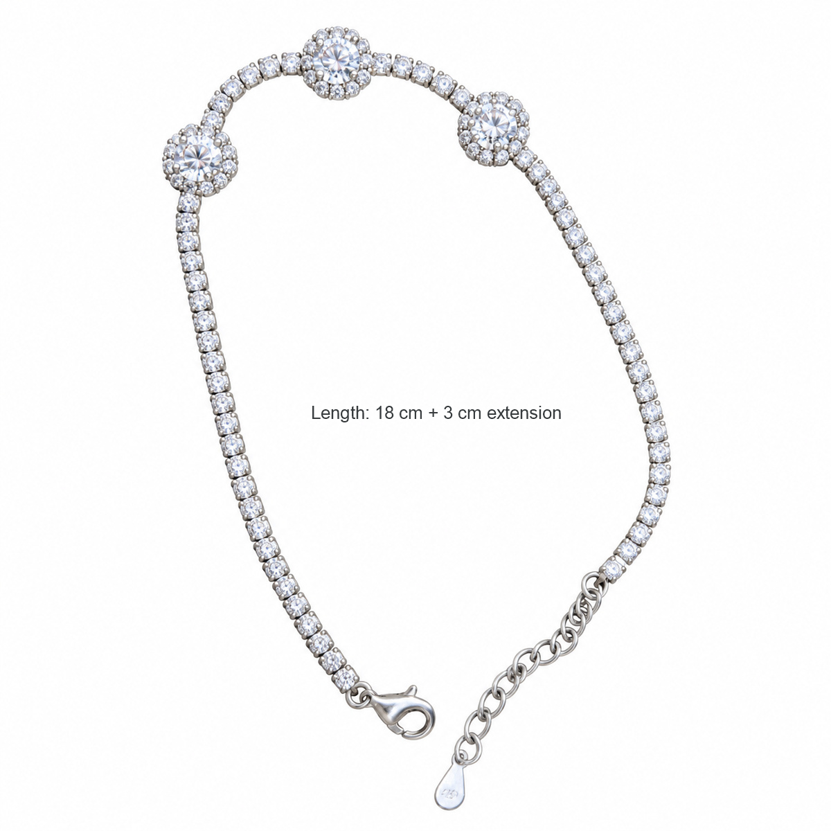 Dublin Silver 925 Sterling Silver Tennis Bracelet with Triple Halo Clusters