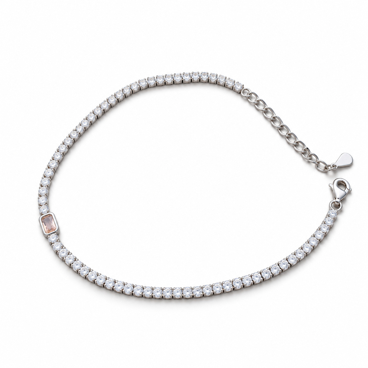 Dublin Silver 925 Sterling Silver CZ Tennis Bracelet with Orange Gemstone