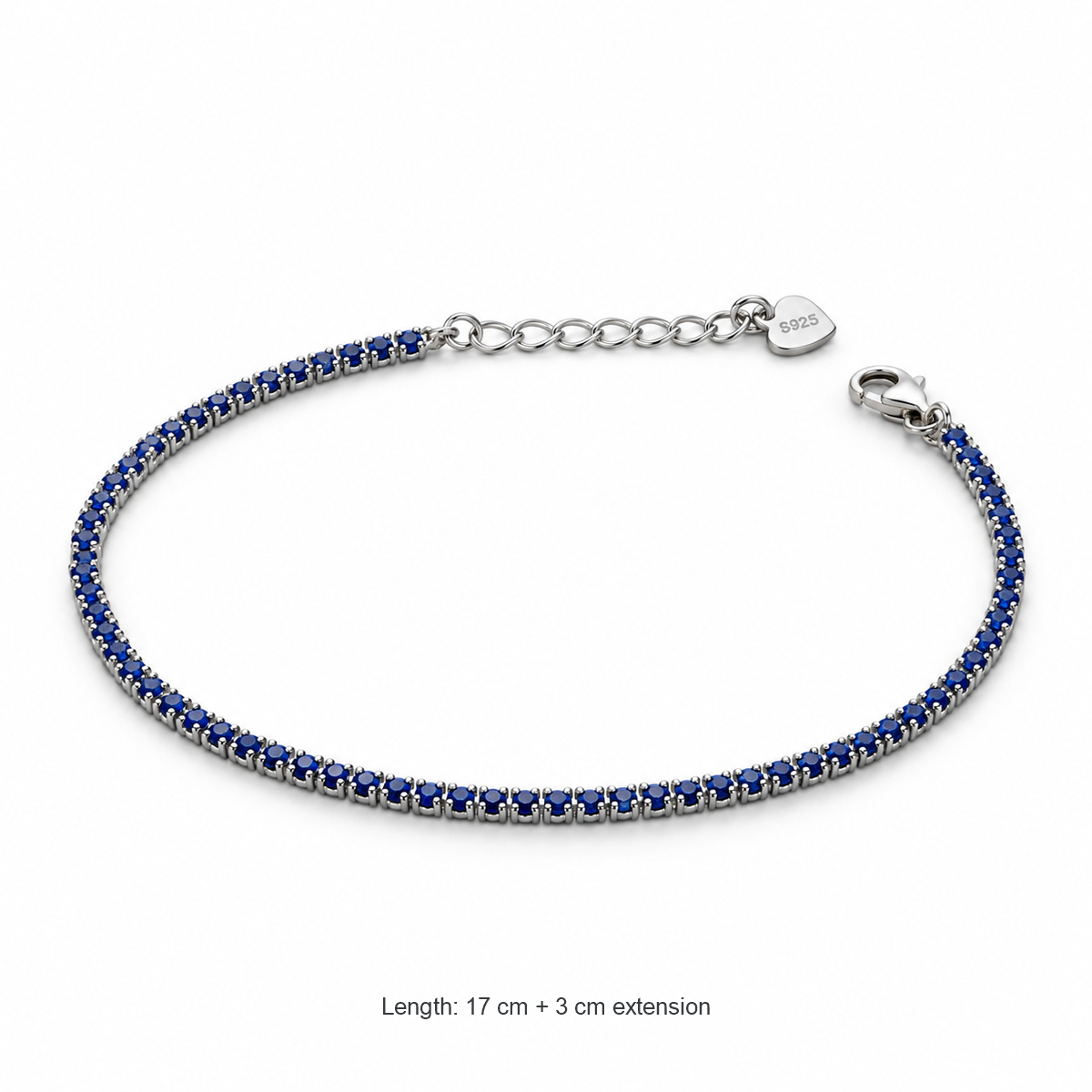 Dublin Silver 925 Sterling Silver Blue Tennis Bracelet with Lobster Clasp