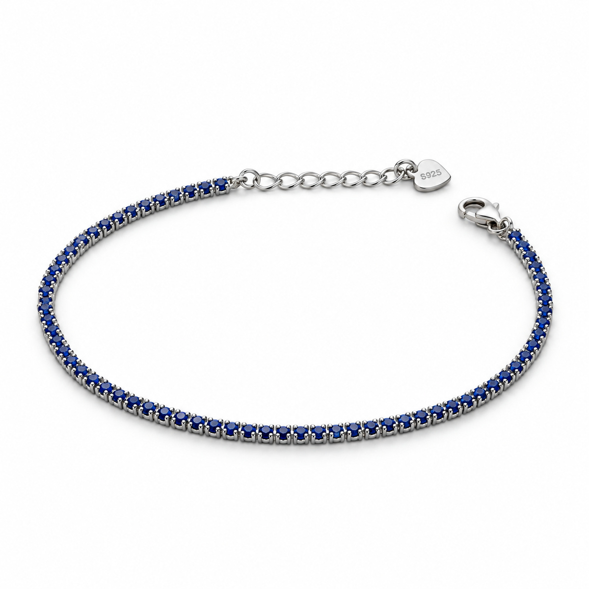 Dublin Silver 925 Sterling Silver Blue Tennis Bracelet with Lobster Clasp