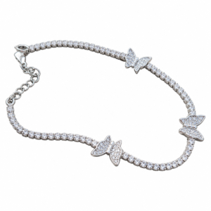 Sterling silver butterfly tennis bracelet with clasp, top view